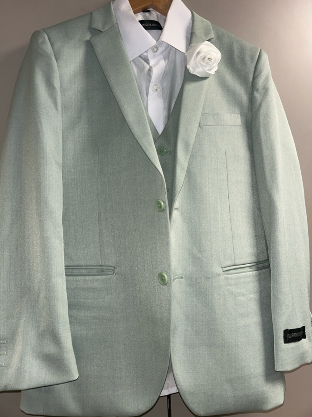 Boys Light Mint Green Suit Jacket & Vest Set